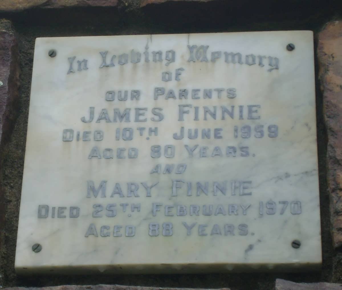FINNIE James -1959 &amp; Mary -1970
