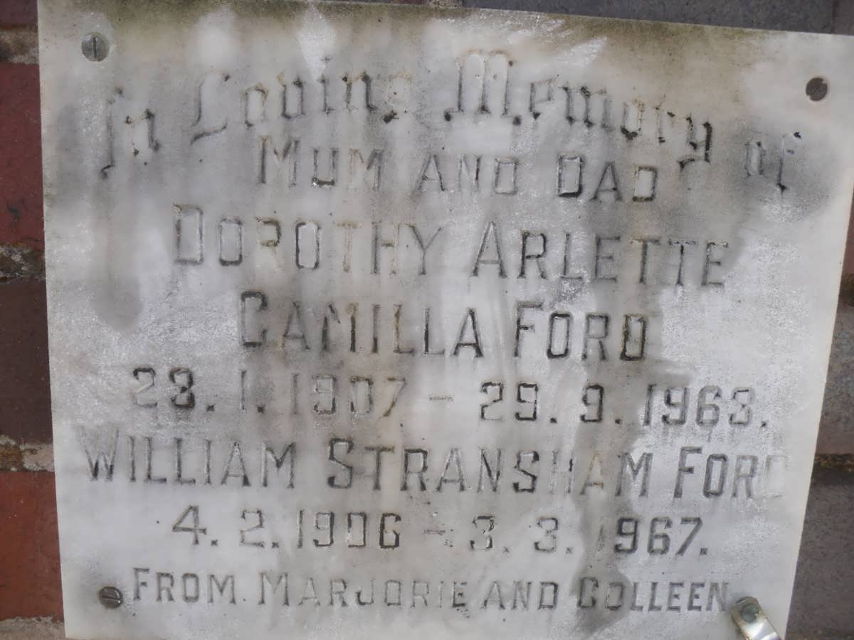 FORD William Stransham 1906-1967 &amp; Dorothy Arlette Camilla 1907-1963