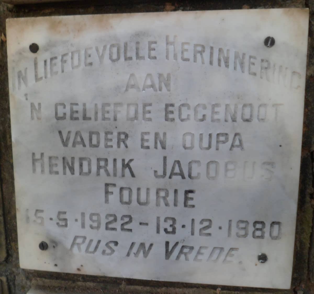 FOURIE Hendrik Jacobus 1922-1980