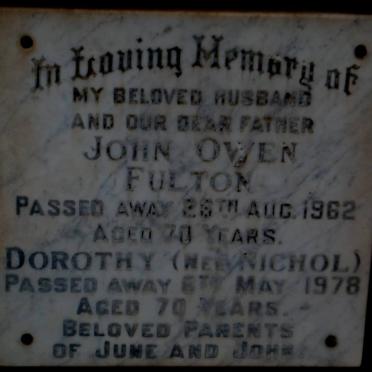 FULTON John Owen -1962 &amp; Dorothy NICHOL -1978