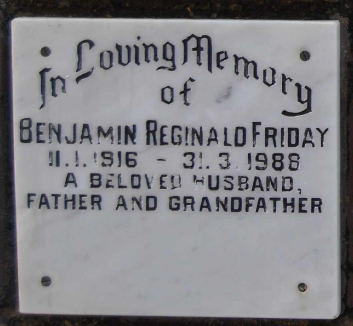 FRIDAY Benjamin Reginald 1916-1988