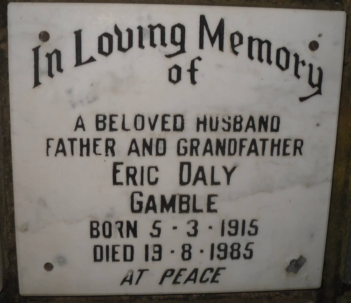 GAMBLE Eric Daly 1915-1985