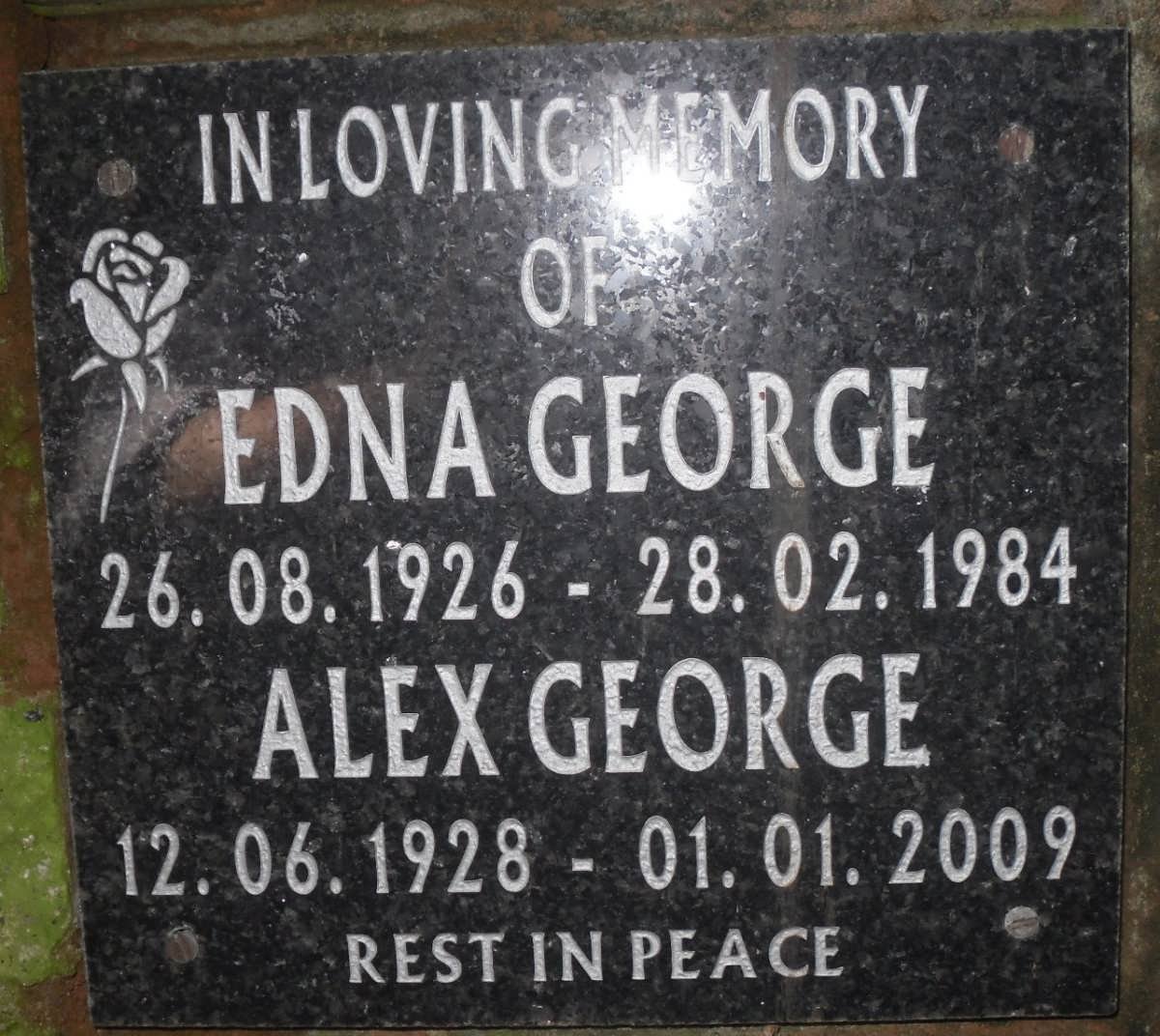 GEORGE Alex 1928-2009 &amp; Edna 1926-1984