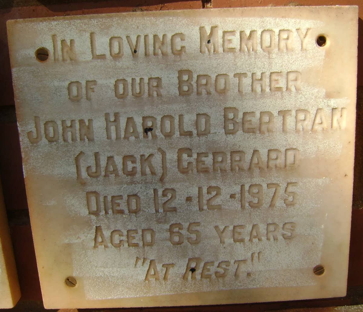 GERRARD John Harold Bertram -1975