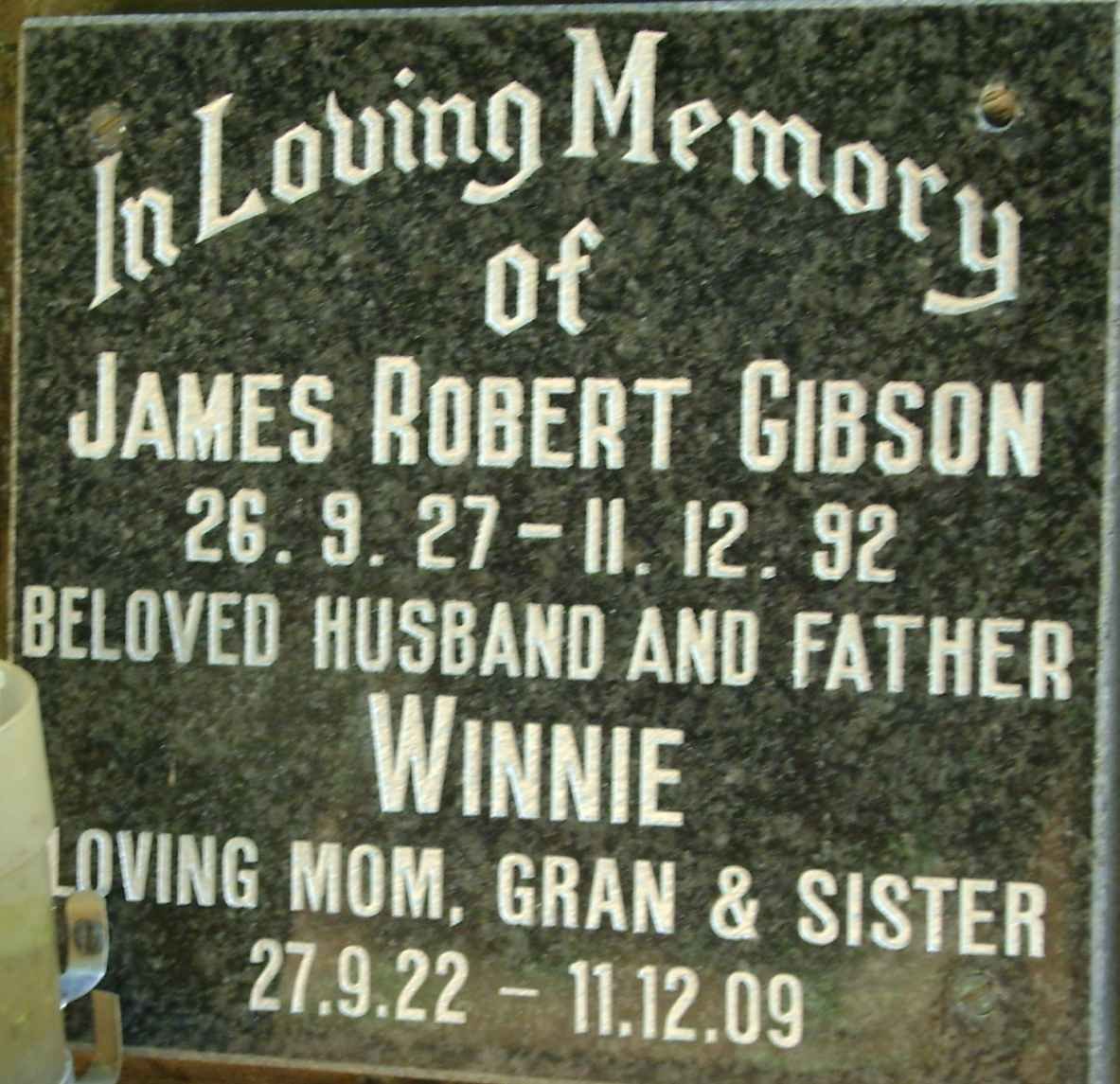 GIBSON James Robert 1927-1992 &amp; Winnie 1922-2009