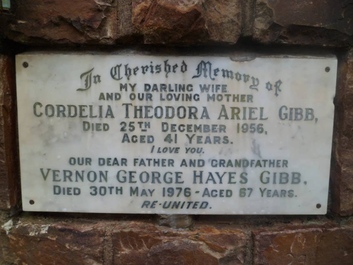 GIBB Vernon George Hayes -1976 &amp; Cordelia Theodora Ariel -1956