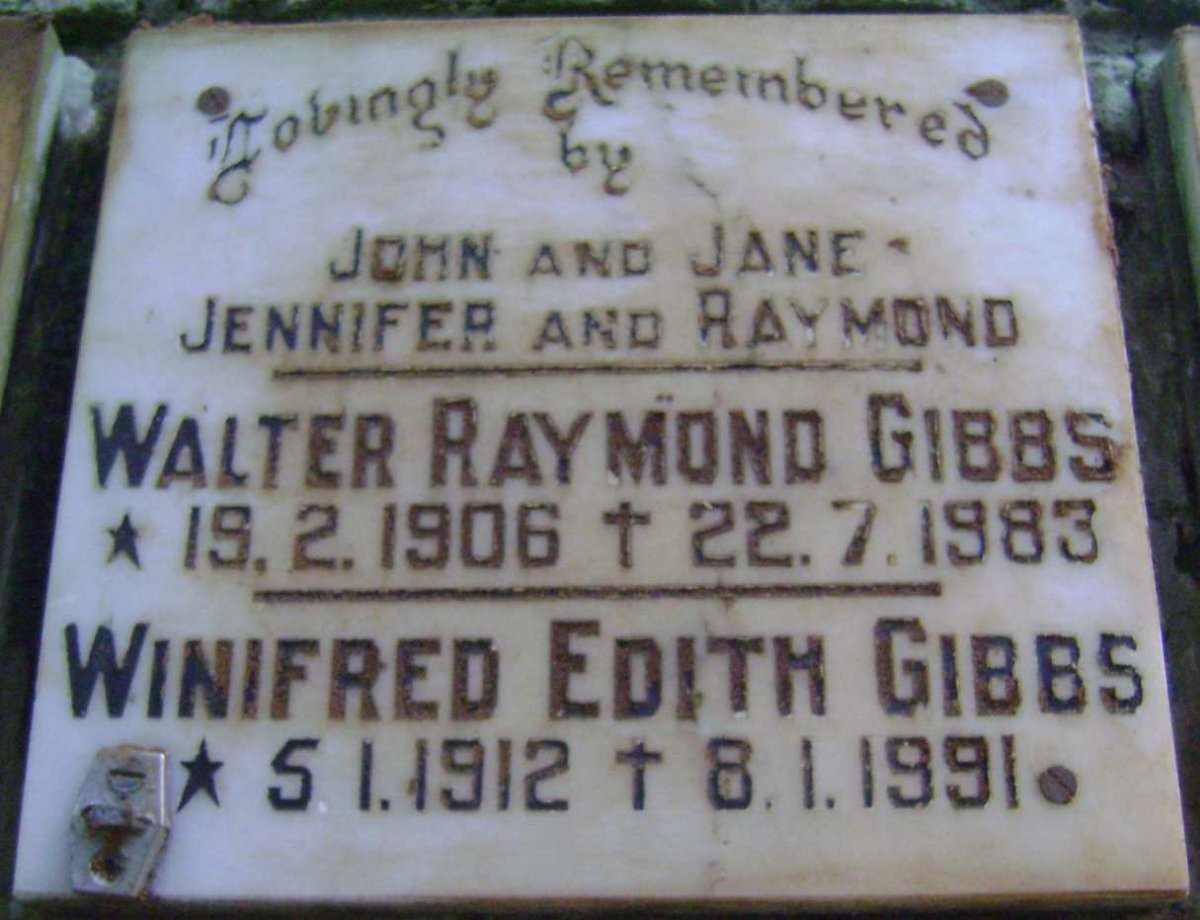 GIBBS Walter Raymond 1906-1983 &amp; Winifred Edith 1912-1991