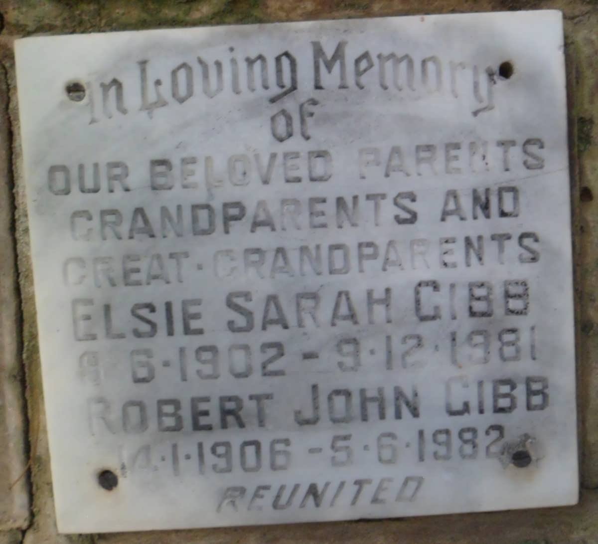 GIBB Robert John 1906-1982 &amp; Elsie Sarah 1902-1981