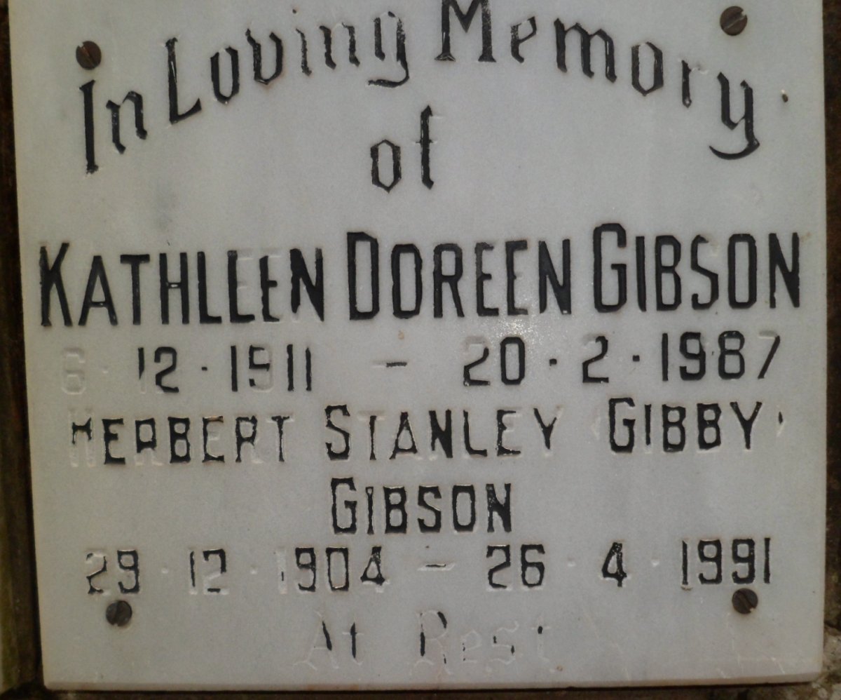 GIBSON Herbert Stanley 1904-1991 &amp; Kathleen Doreen 1911-1987