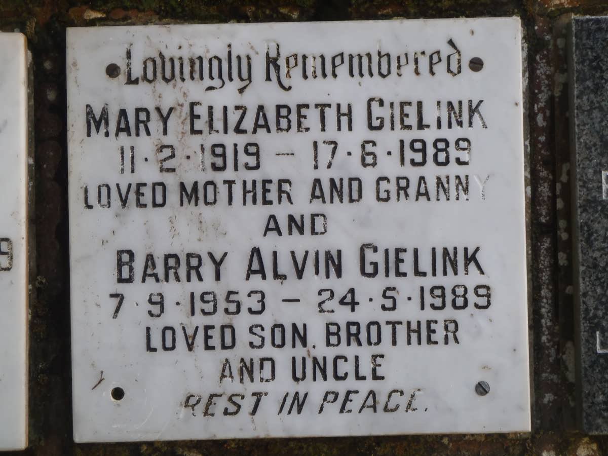 GIELINK Mary Elizabeth 1919-1989 :: GIELINK Barry Alvin 1953-1989