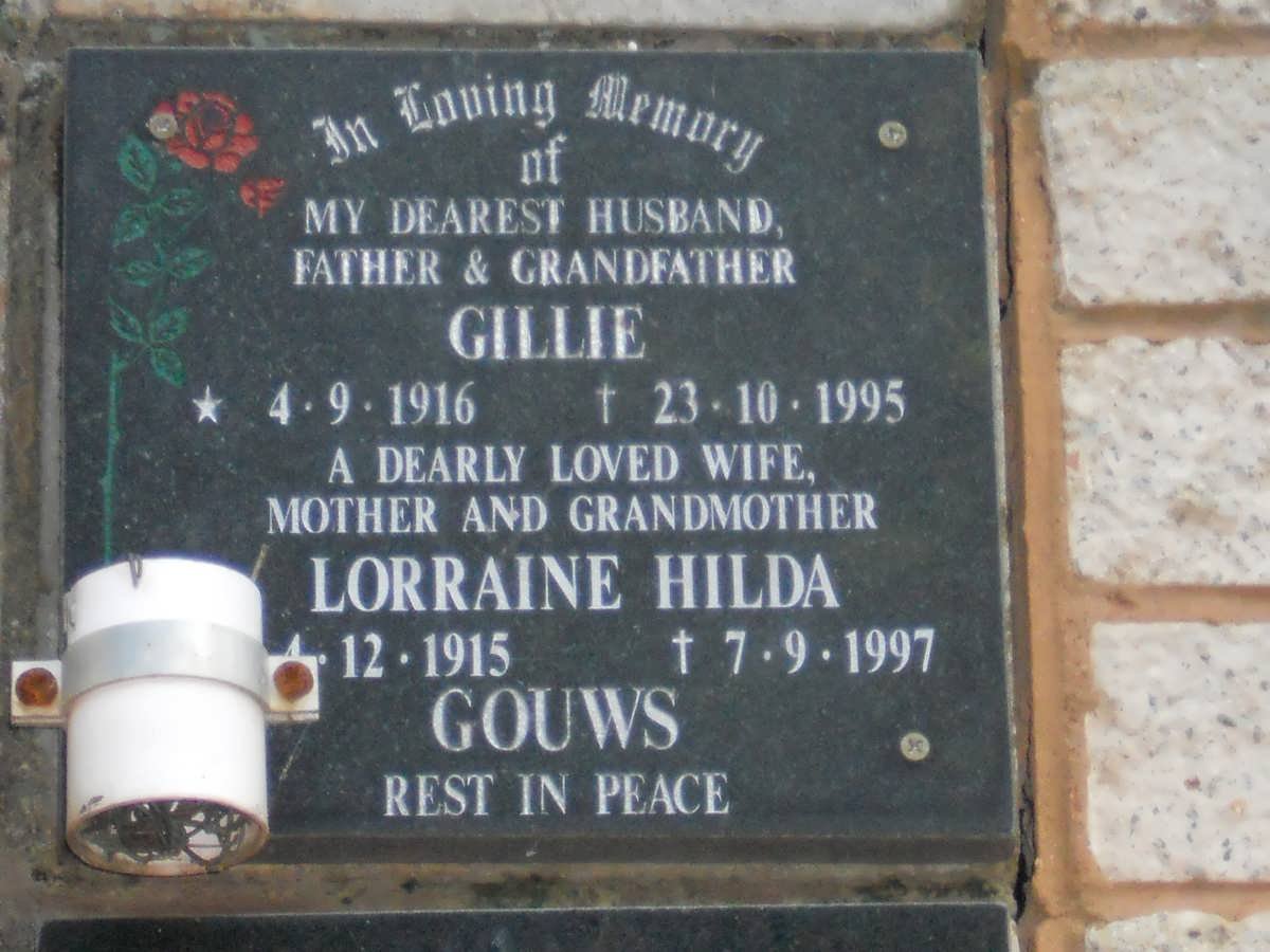GOUWS Gillie 1916-1995 &amp; Lorraine Hilda 1915-1997