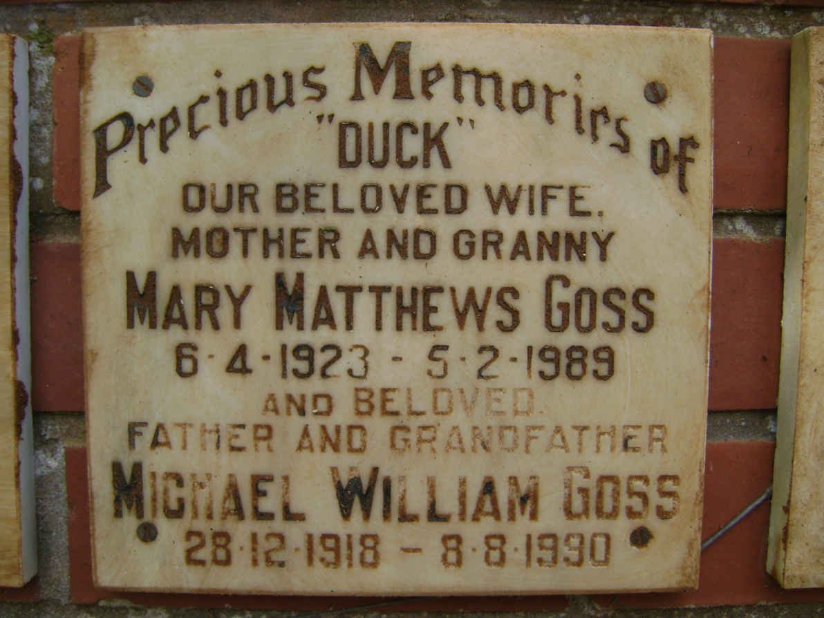 GOSS Michael William 1918-1990 &amp; Mary Matthews 1923-1989