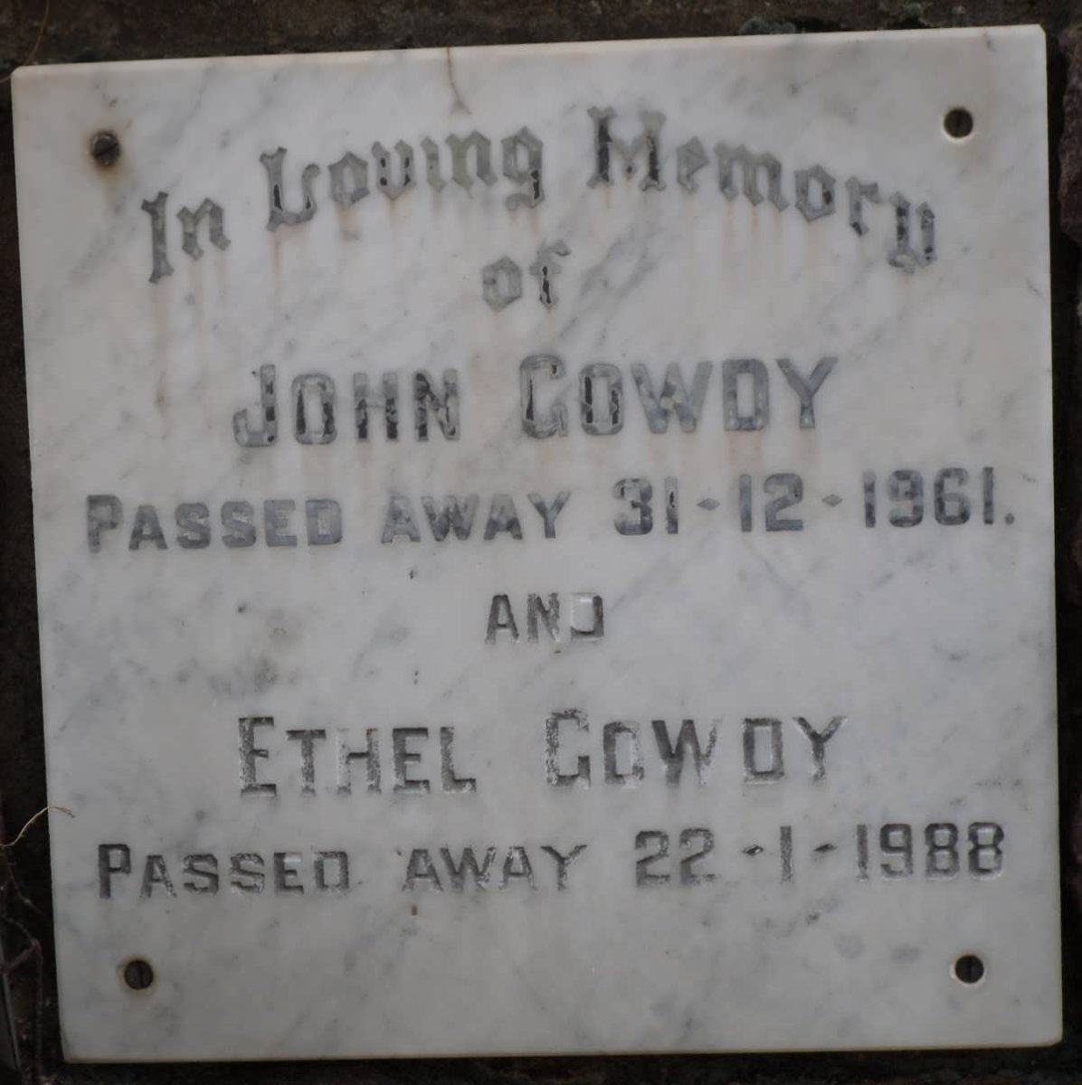 GOWDY John -1961 &amp; Ethel -1988