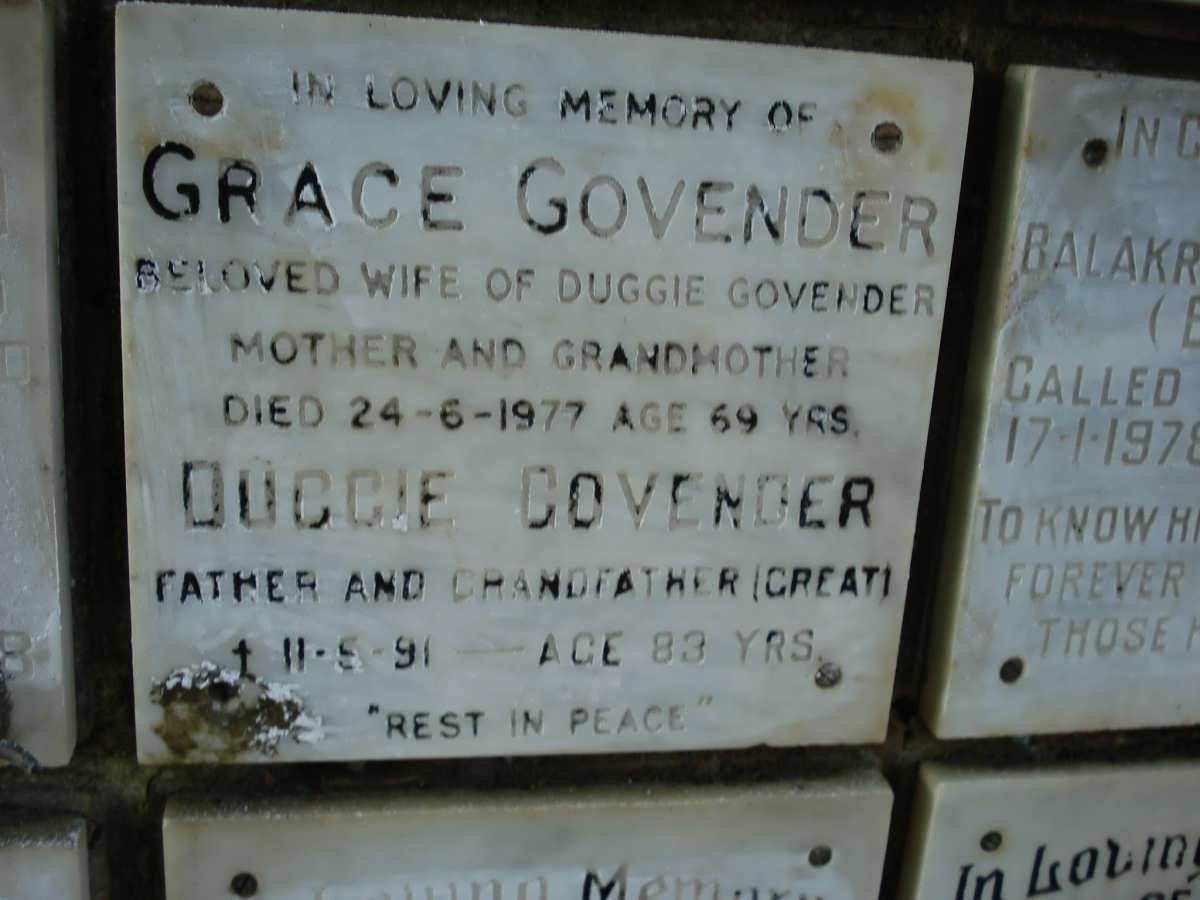GOVENDER Duggie -1991 &amp; Grace -1977