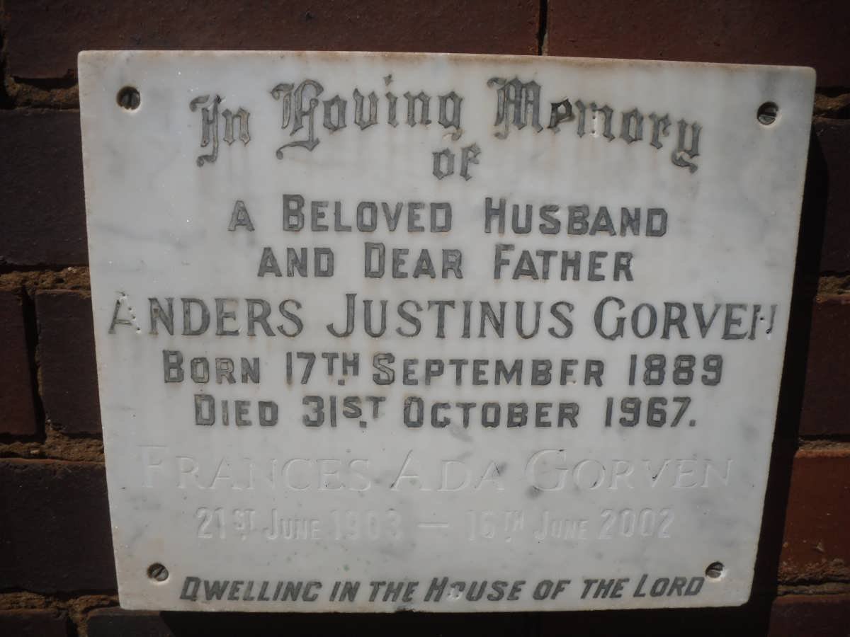 GORVEN Anders Justinus 1889-1967 &amp; Frances Ada 1903-2002