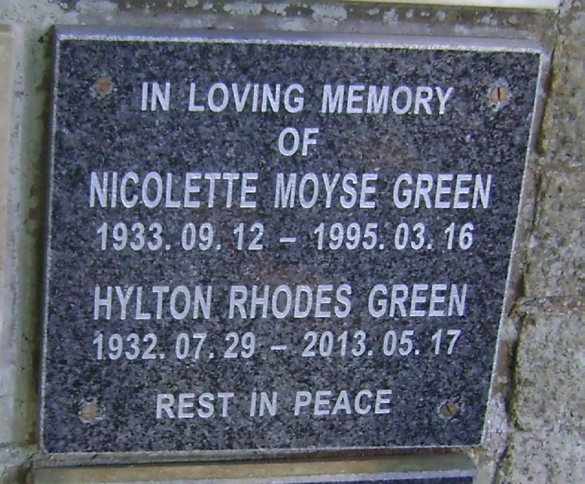 GREEN Hylton Rhodes 1932-2013 &amp; Nicolette Moyse 1933-1995