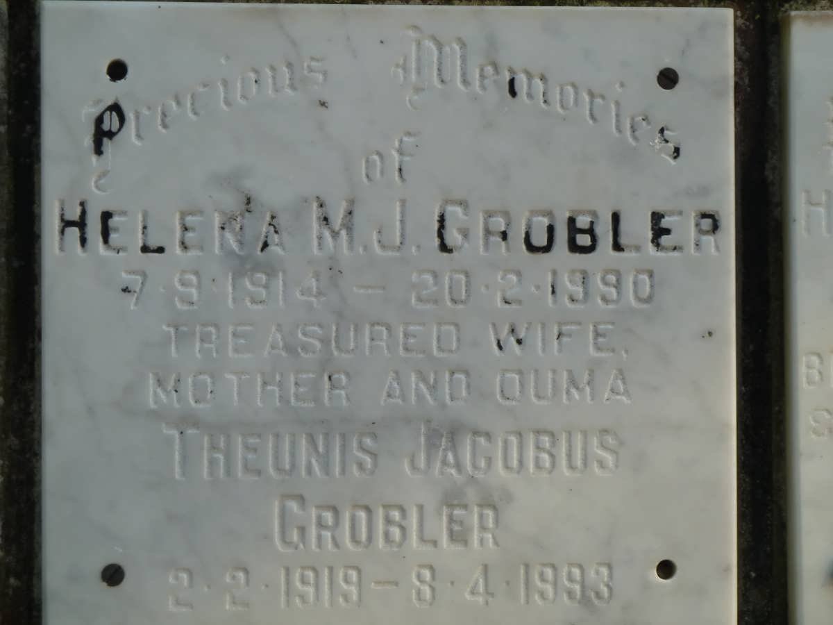 GROBLER Theunis Jacobus 1919-1993 &amp; Helena M.J. 1914-1990
