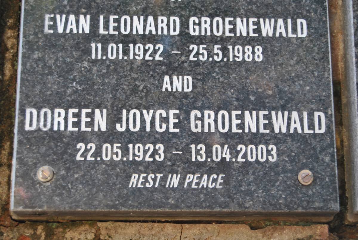 GROENEWALD Evan Leonard 1922-1988 &amp; Doreen Joyce 1923-2003