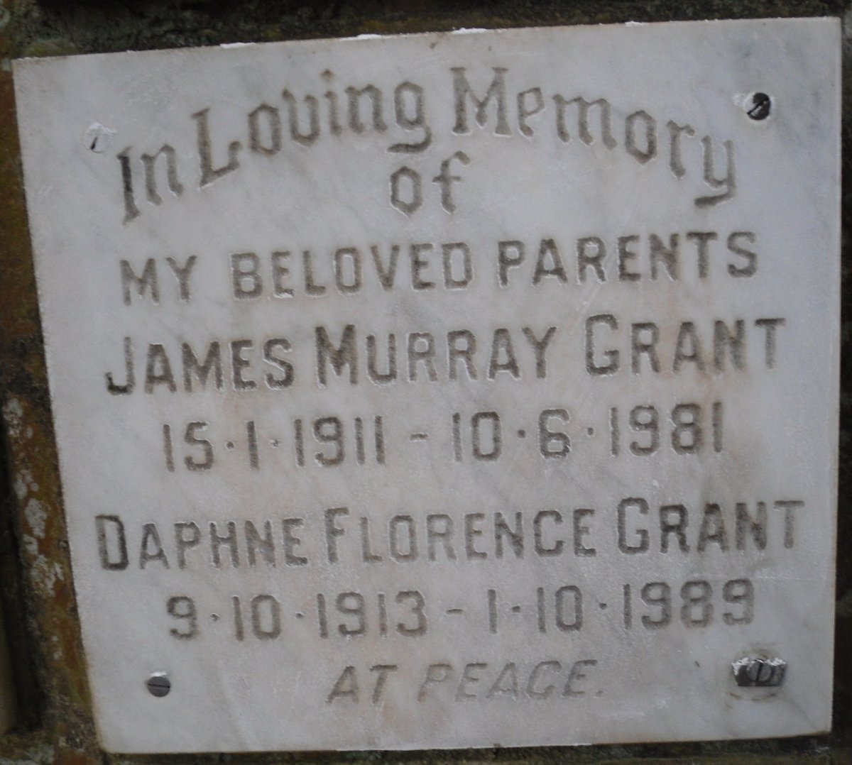 GRANT James Murray 1911-1981 &amp; Daphne Florence 1913-1989