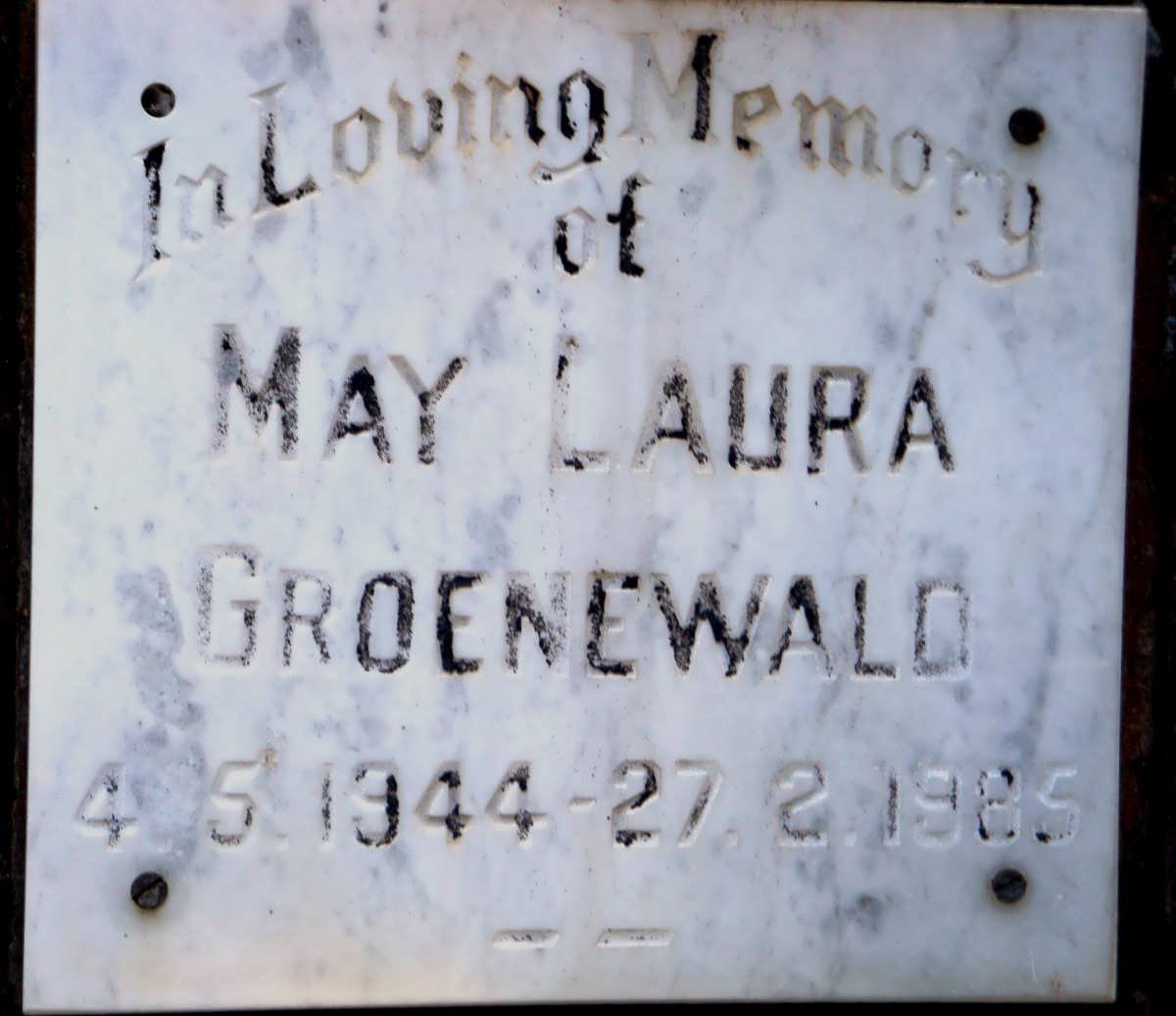 GROENEWALD May Laura 1944-1985