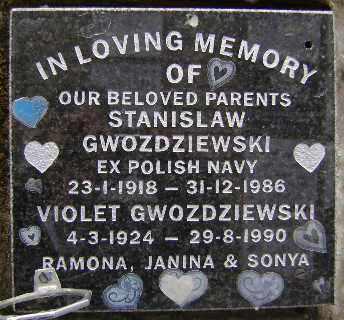 GWOZDZIEWSKI Stanislaw 1918-1986 &amp; Violet 1924-1990
