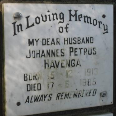 HAVENGA Johannes Petrus 1913-1985