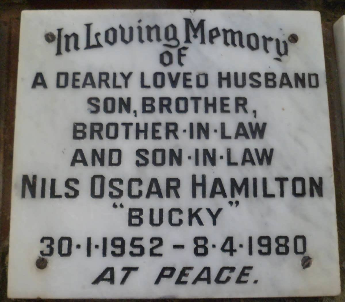 HAMILTON Nils Oscar 1952-1980