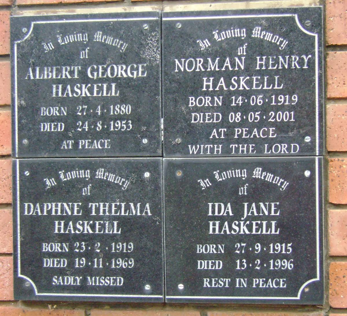 HASKELL Albert George 1880-1953 :: HASKELL Norman Henry 1919-2001
