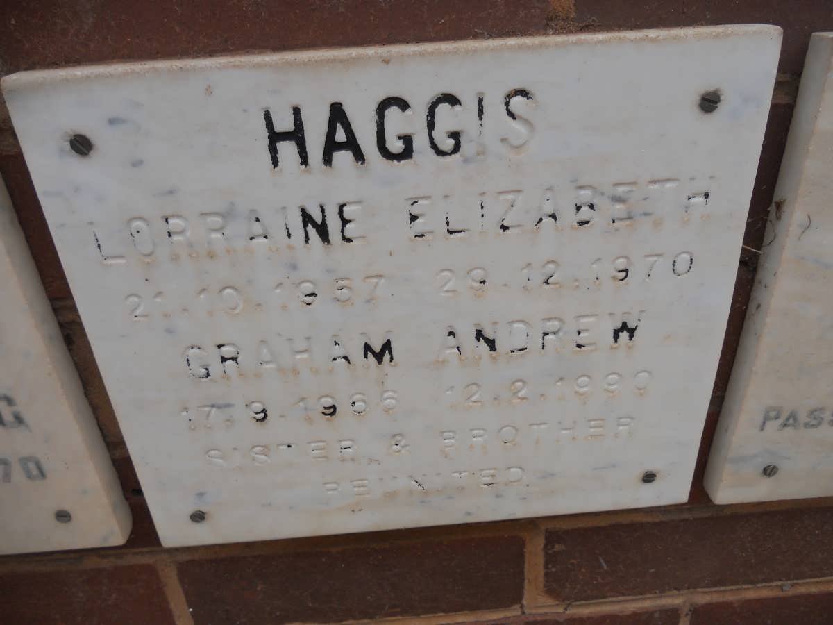 HAGGIS Graham Andrew 1966-1990 :: HAGGIS Lorraine Elizabeth 1957-1970