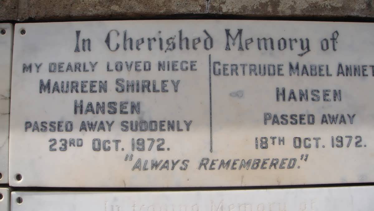 HANSEN Maureen Shirley -1972 :: HANSEN Gertrude Mabel Annette -1972