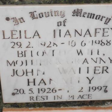 HANAFEY John Walter 1926-1997 &amp; Leila 1928-1988