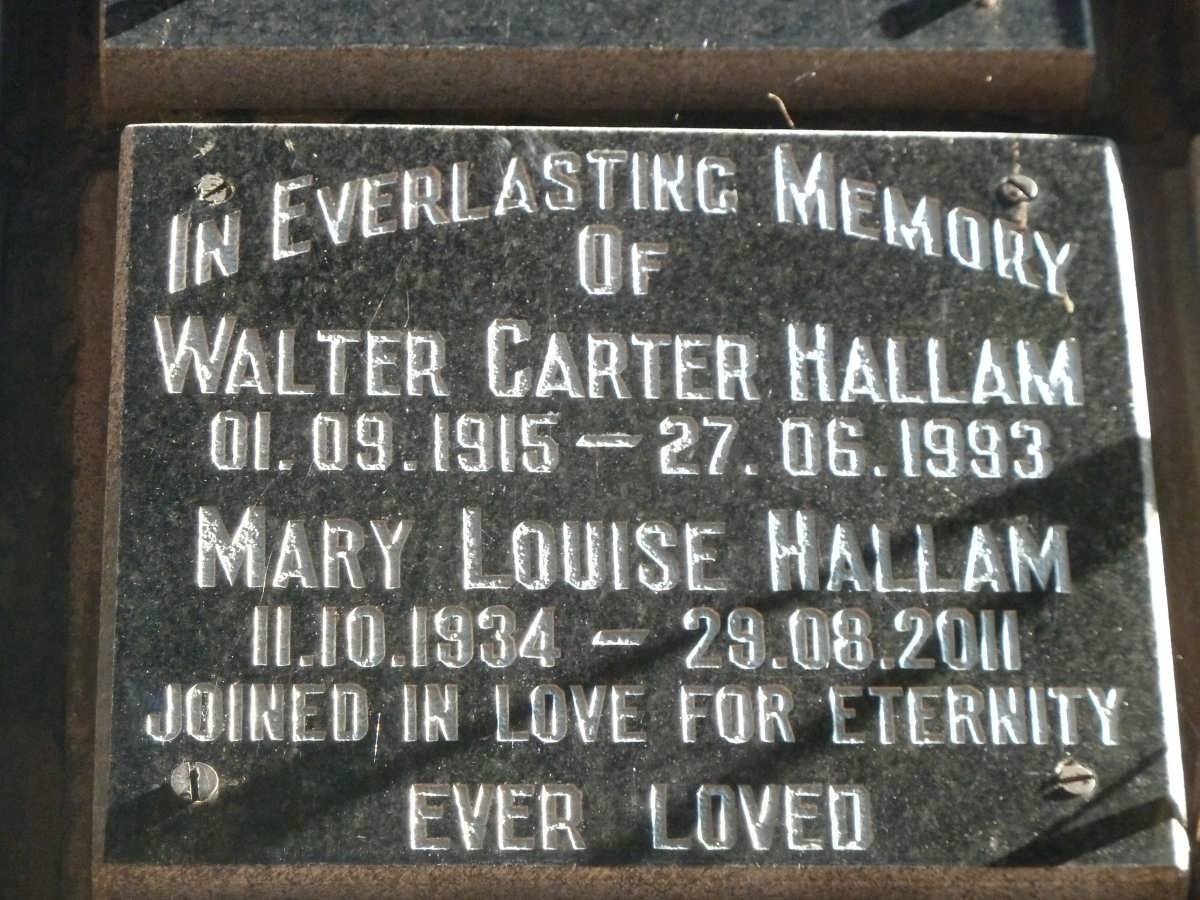 HALLAM Walter Carter 1915-1993 &amp; Mary Louise 1934-2011