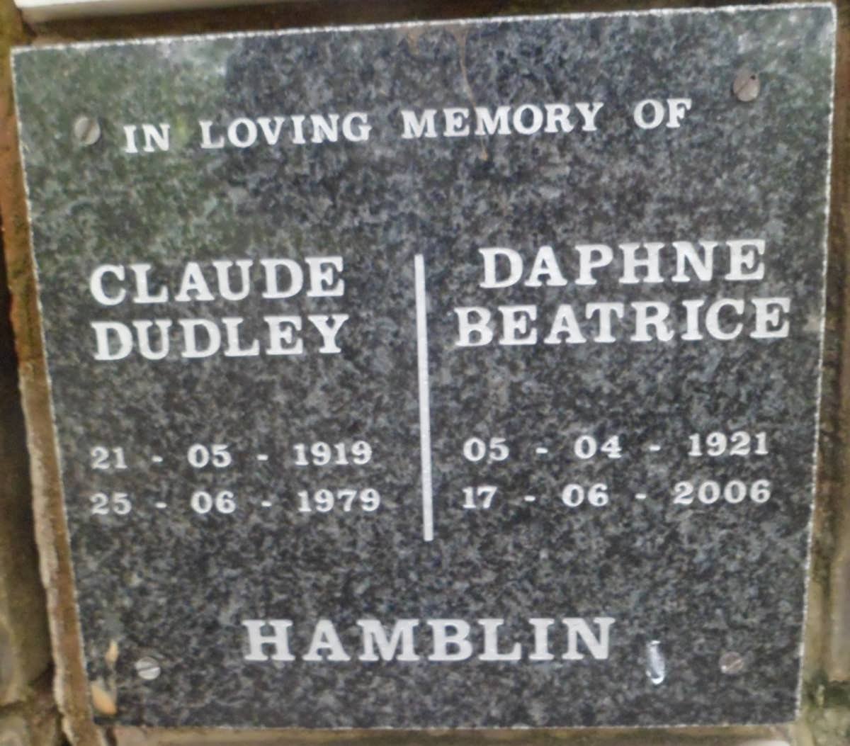 HAMBLIN Claude Dudley 1919-1979 &amp; Daphne Beatrice 1921-2006