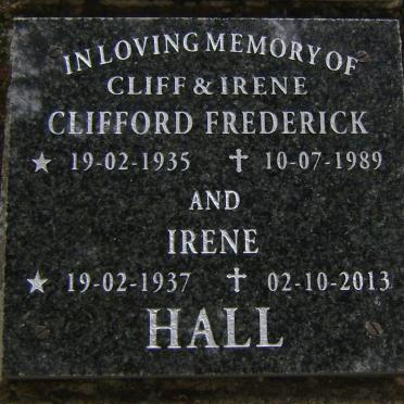 HALL Clifford Frederick 1935-1989 &amp; Irene 1937-2013