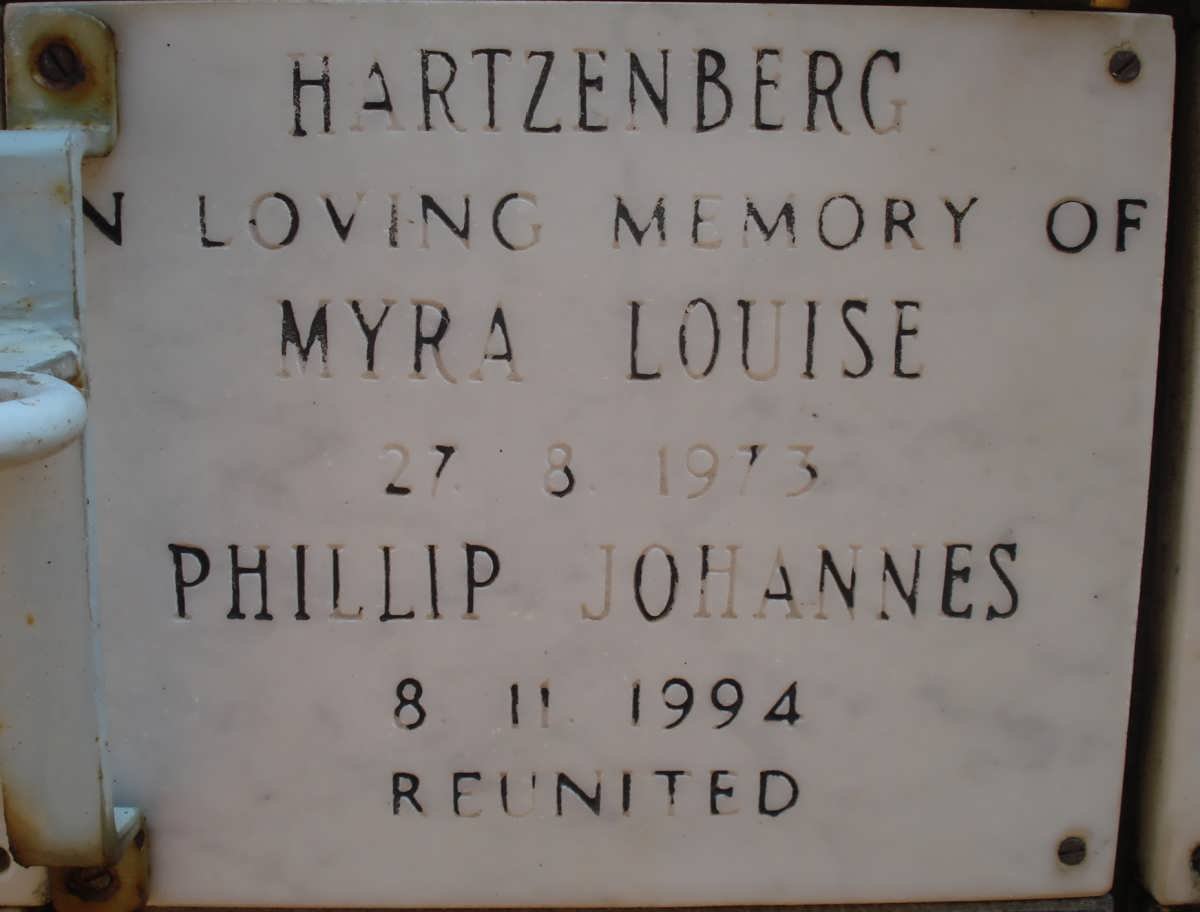 HARTZENBERG Phillip Johannes -1994 &amp; Myra Louise -1973