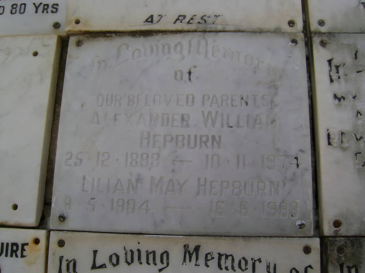 HEPBURN Alexander William 1898-1974 Lilian May 1904-1988