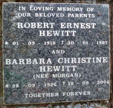 HEWITT Robert Ernest 1918-1987 &amp; Barbara Christine MORGAN 1926-2006