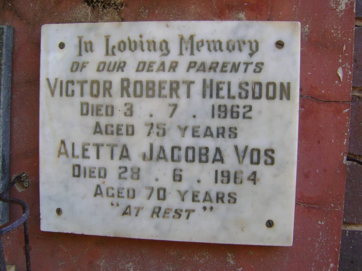 HELSDON Victor Robert -1962 &amp; Aletta Jacoba VOS -1964