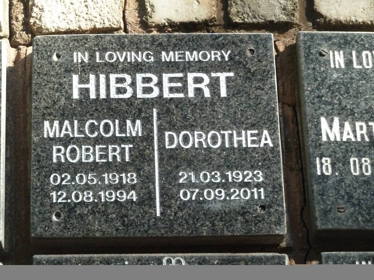 HIBBERT Malcolm Robert 1918-1994 &amp; Dorothea 1923-2011