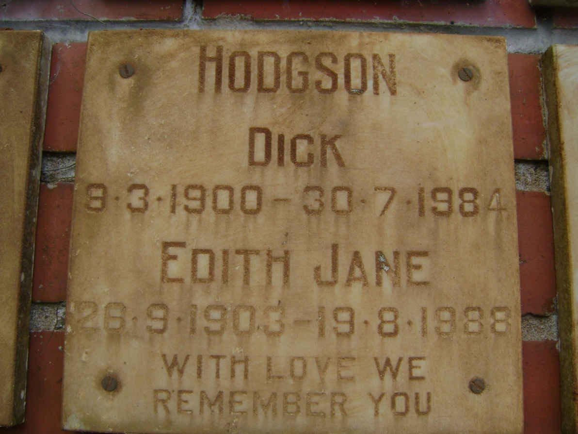 HODGSON Dick 1900-1984 &amp; Edith Jane 1903-1988