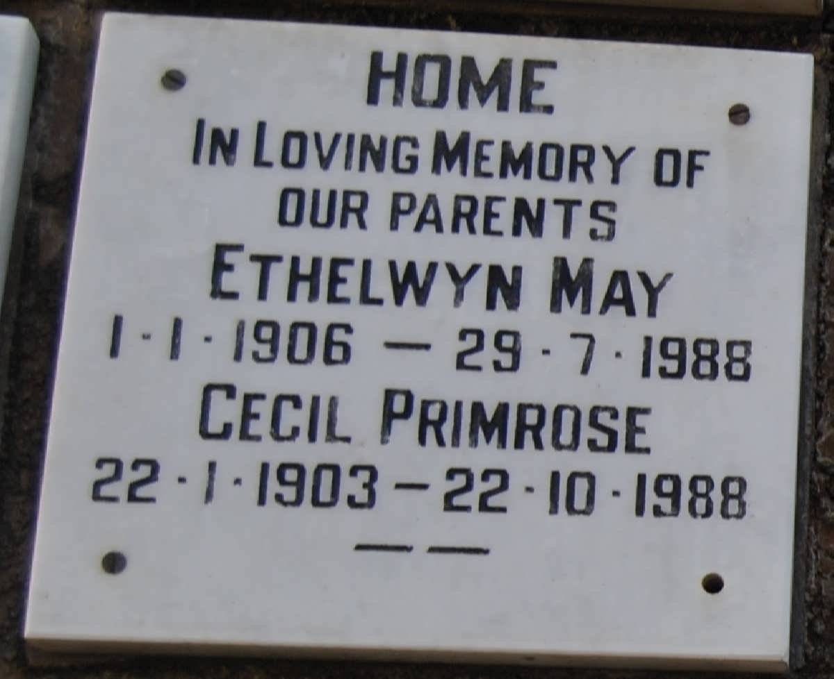 HOME Cecil Primrose 1903-1988 &amp; Ethelwyn May 1906-1988
