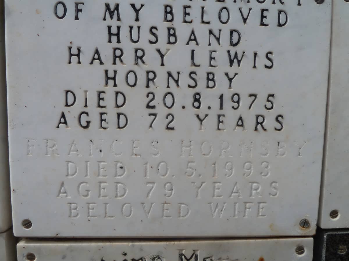 HORNSBY Harry Lewis -1975 &amp; Frances -1993