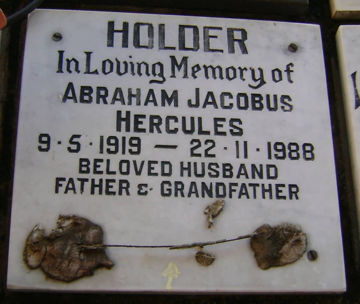 HOLDER Abraham Jacobus Hercules 1919-1988