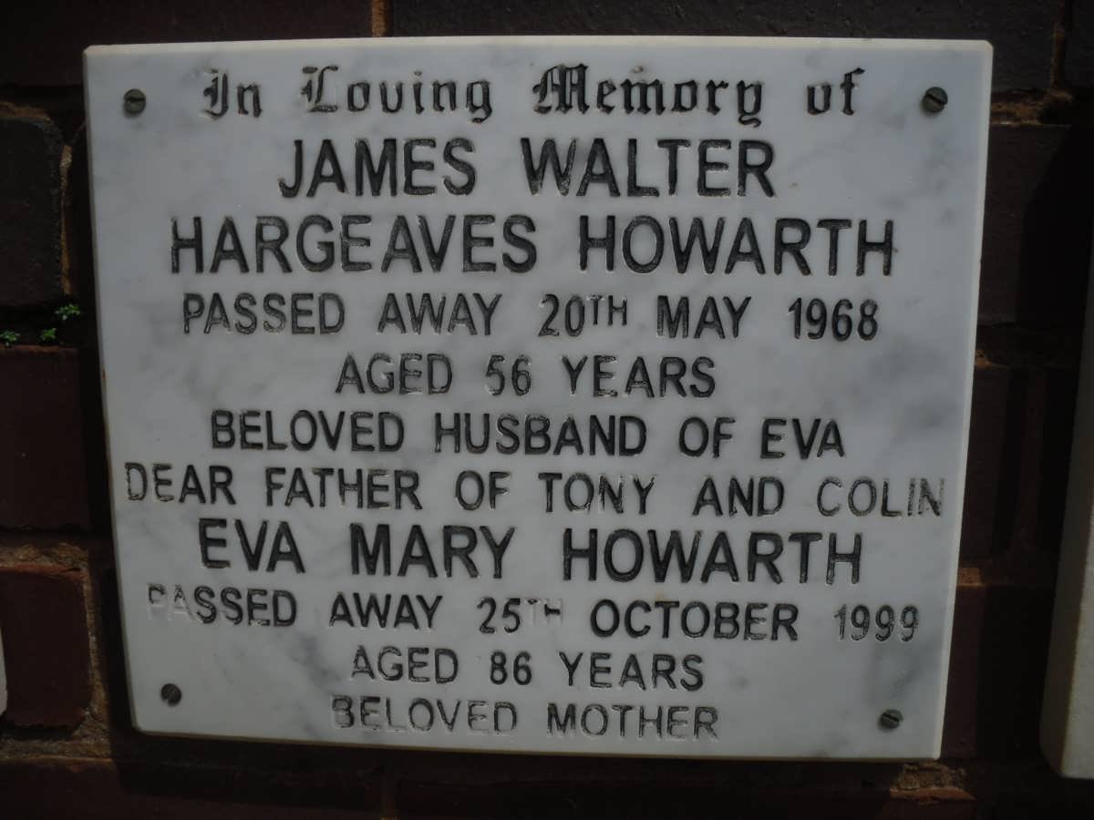 HOWARTH James Walter Hargreaves -1968 &amp; Eva Mary -1999