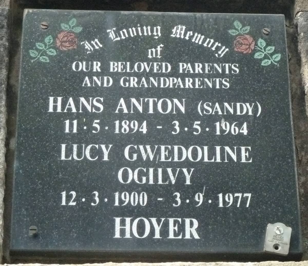 HOYER Hans Anton 1894-1964 &amp; Lucy Gwedoline Ogilvy 1900-1977