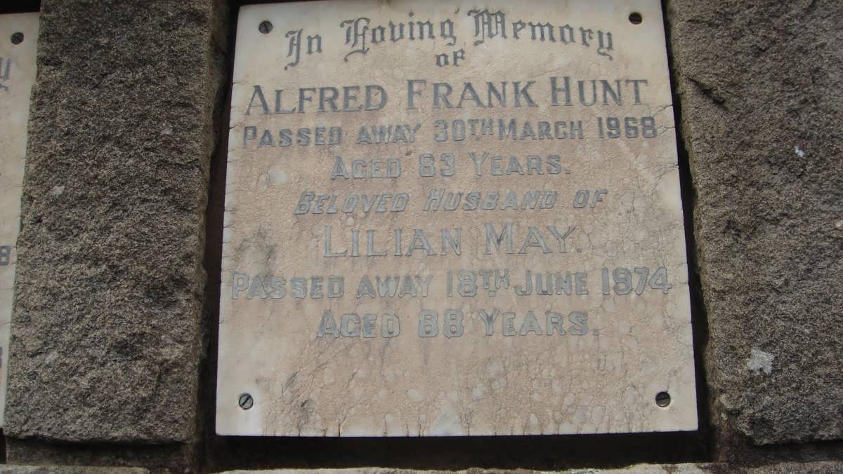 HUNT Alfred Frank -1968 &amp; Lilian May -1974