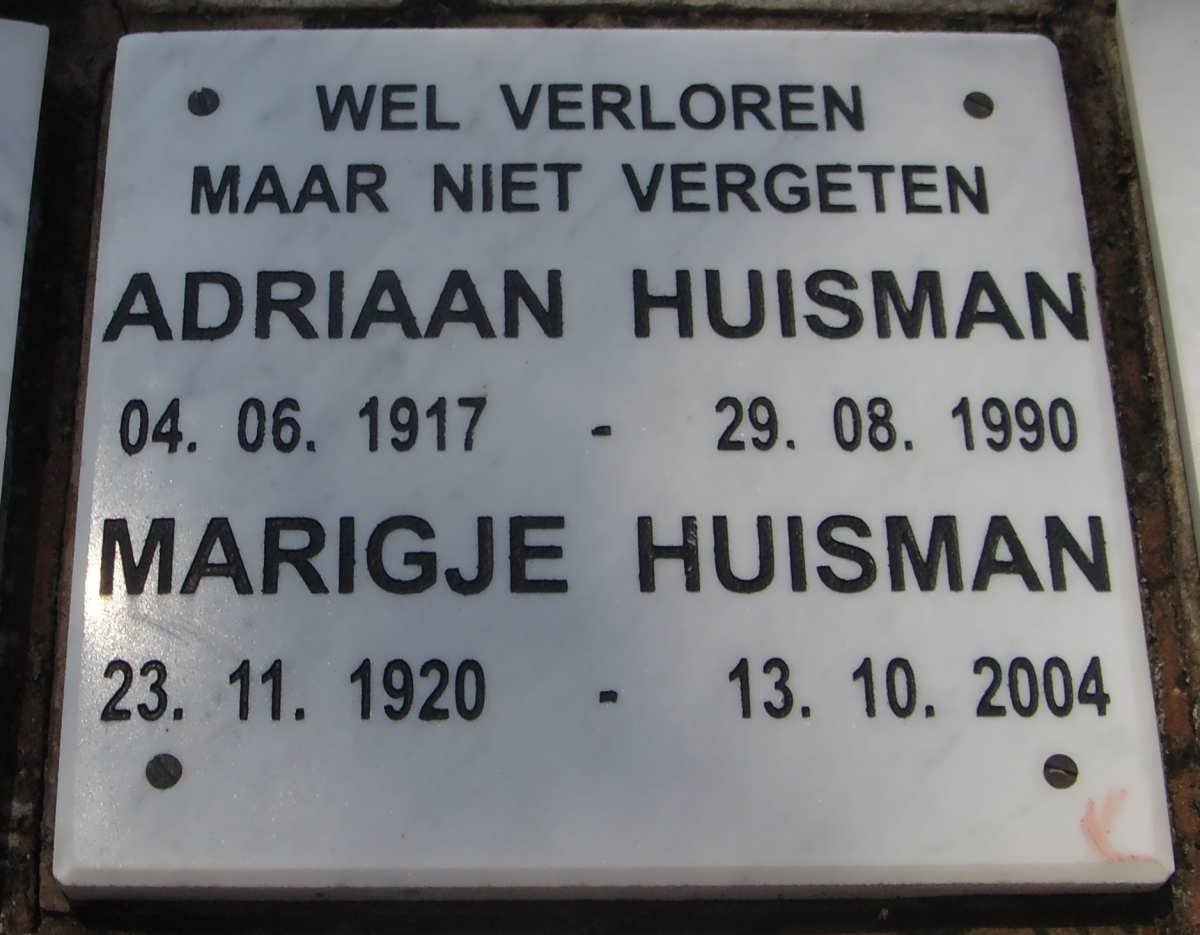HUISMAN Adriaan 1917-1990 &amp; Marigje 1920-2004