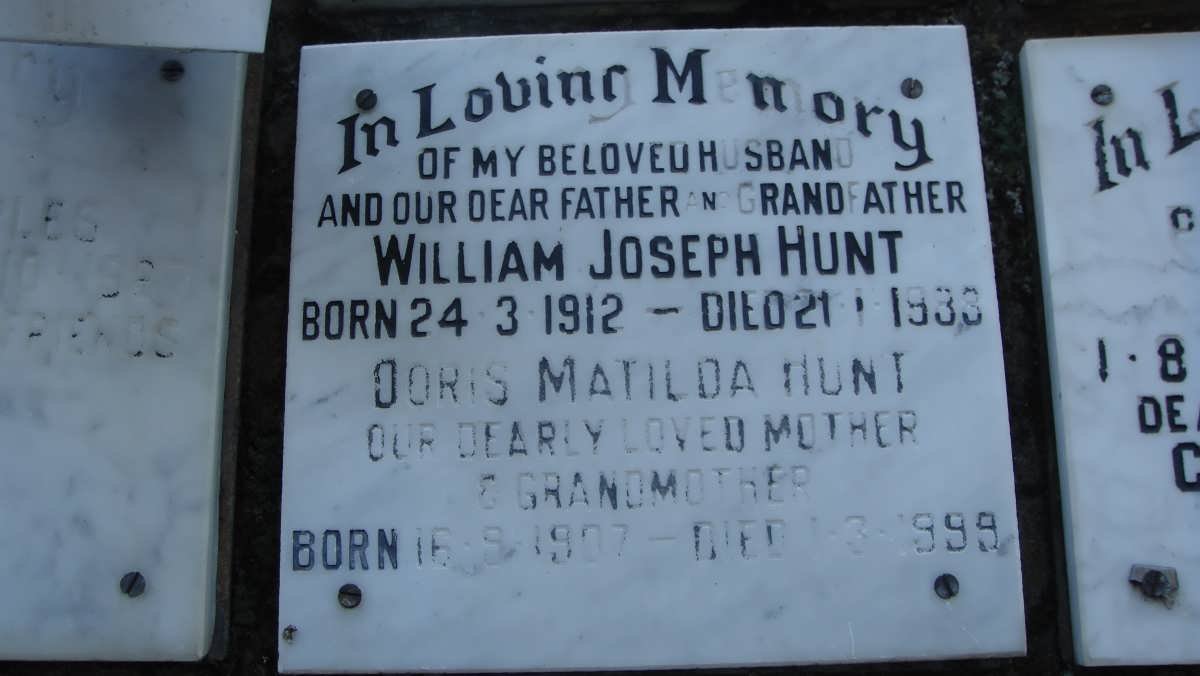 HUNT William Joseph 1912-1988 &amp; Doris Matilda 1907-1999