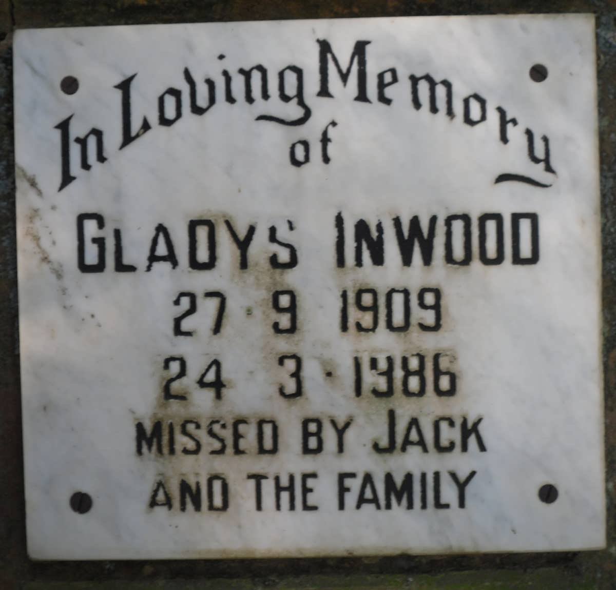 INWOOD Gladys 1909-1986