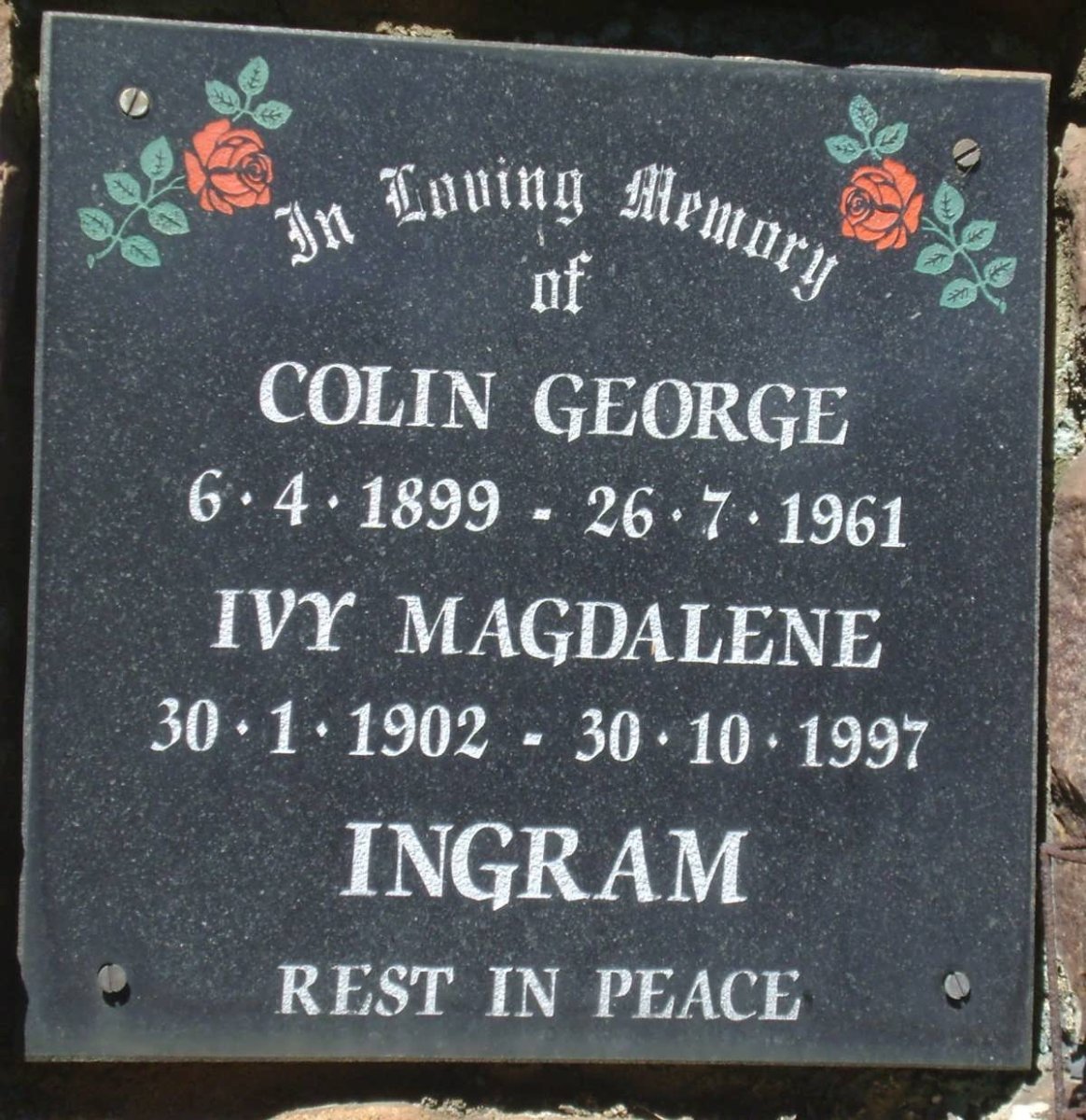 INGRAM Colin George 1899-1961 &amp; Ivy Magdalene 1902-1997